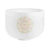 White crystal singing bowl with gold geometric pattern for sound healing or meditation