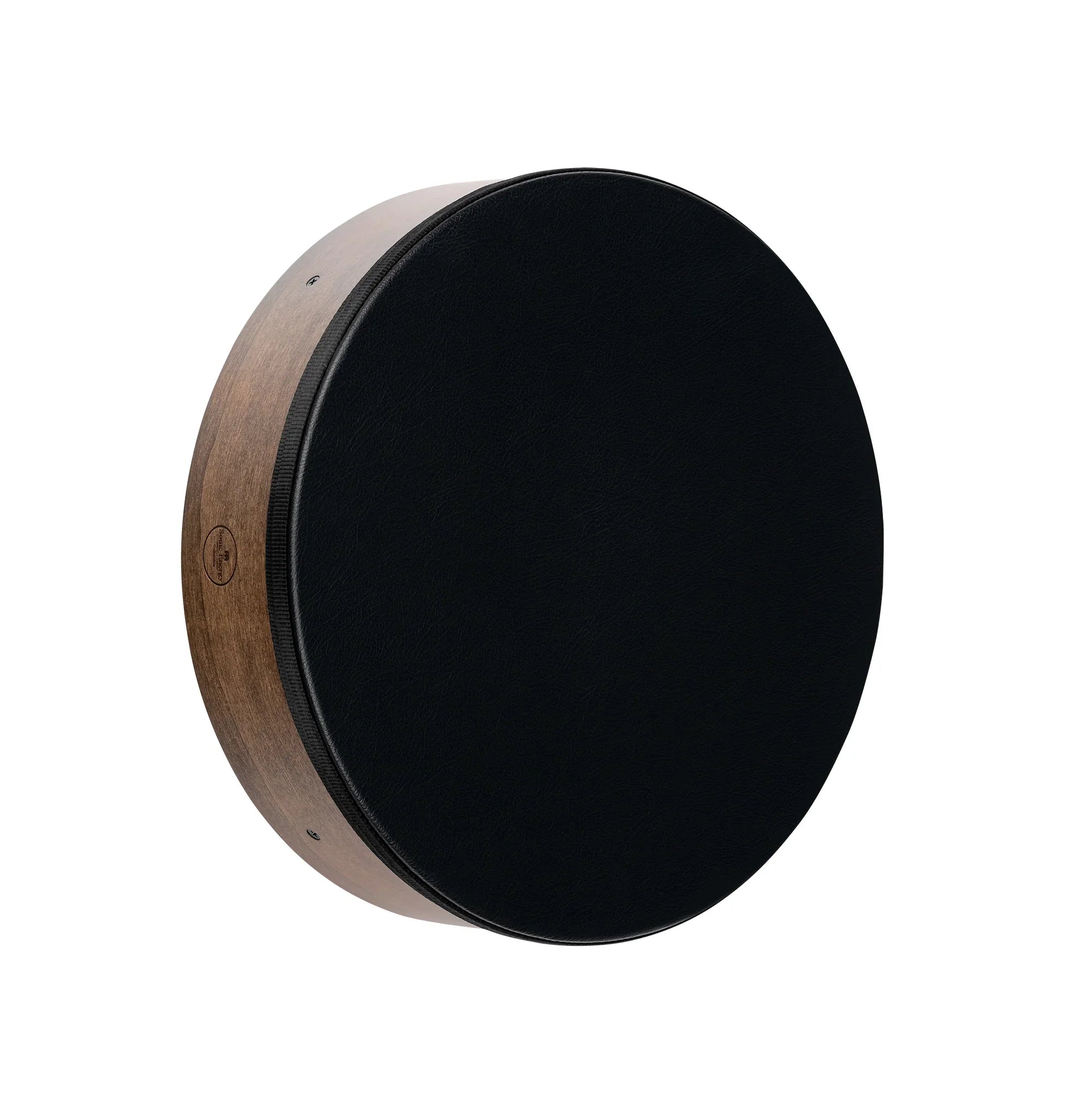 Black frame drum with wooden rim for sound healing and meditation