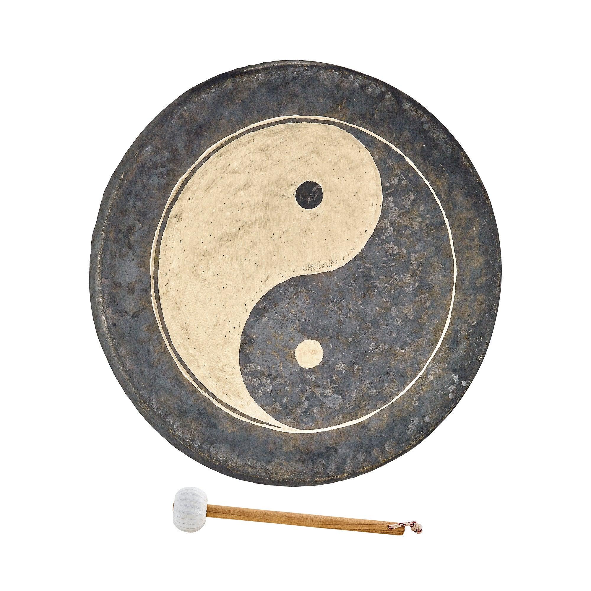 Yin Yang gong with mallet, metal sound healing instrument for meditation and energy work