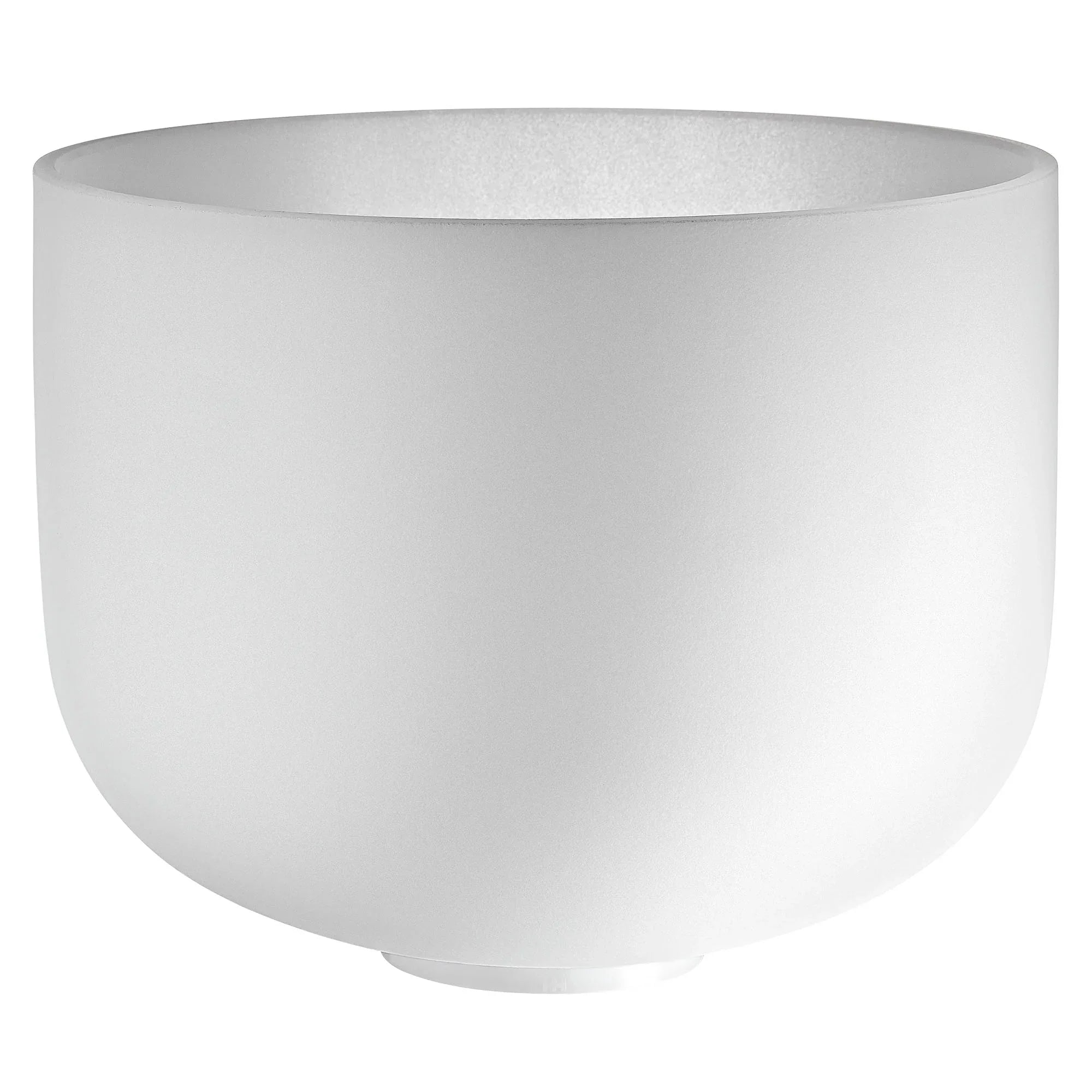 White crystal singing bowl for sound healing and meditation on a plain background