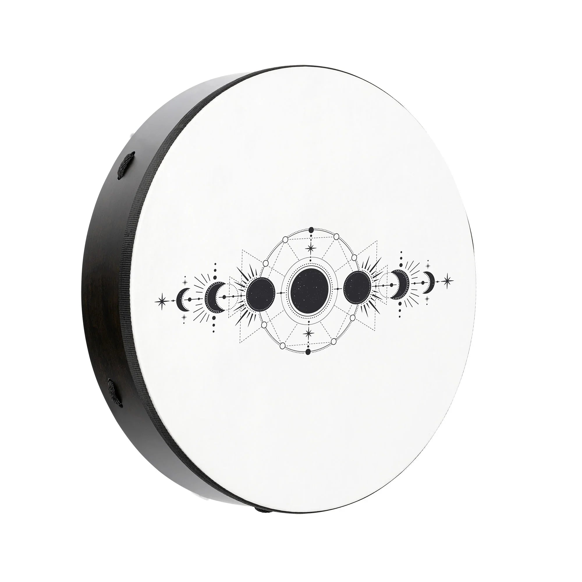 Hand drum with moon phase design, energy healing and sound therapy instrument