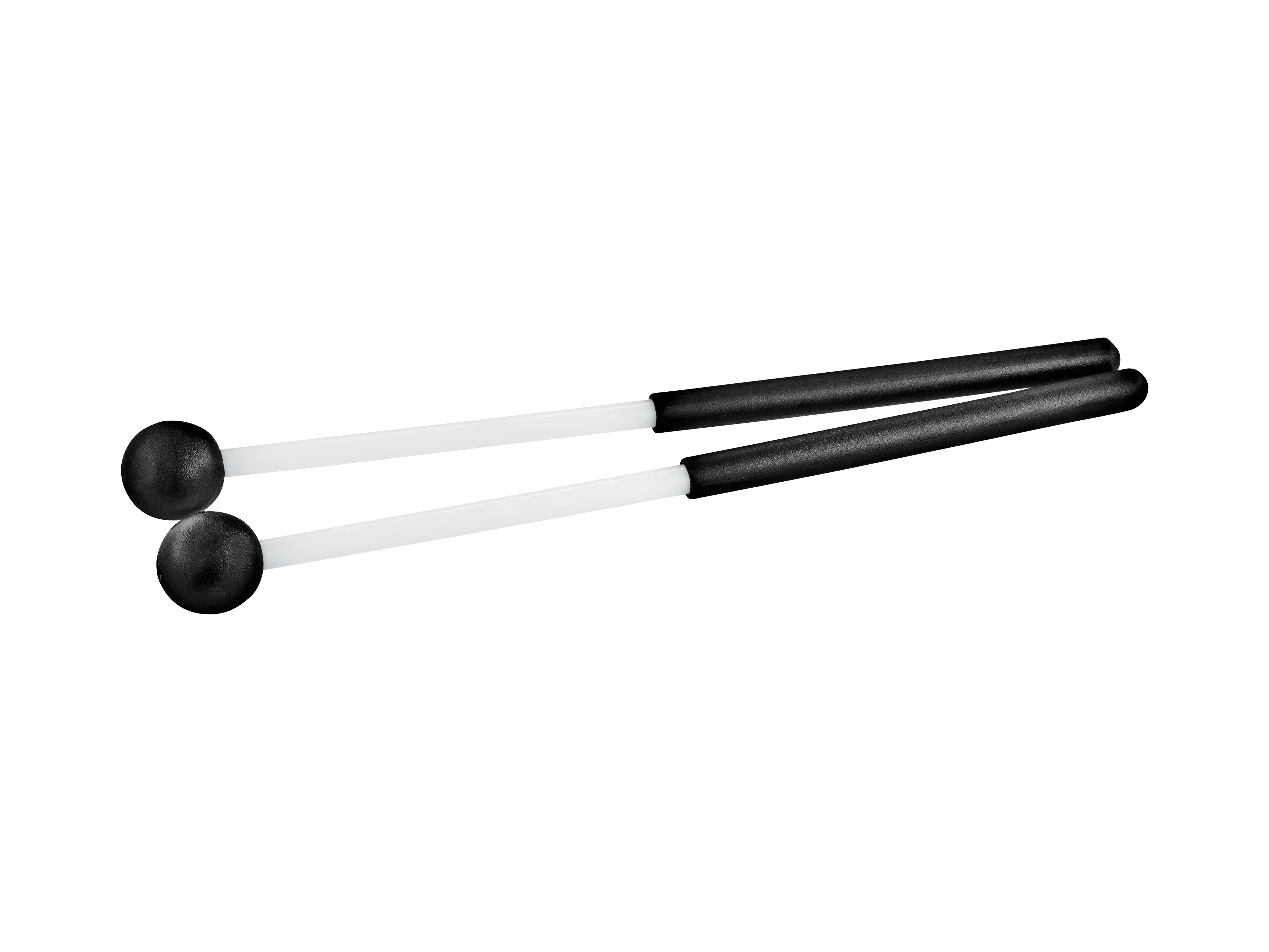 Pair of black rubber percussion mallets with white handles for sound healing instruments