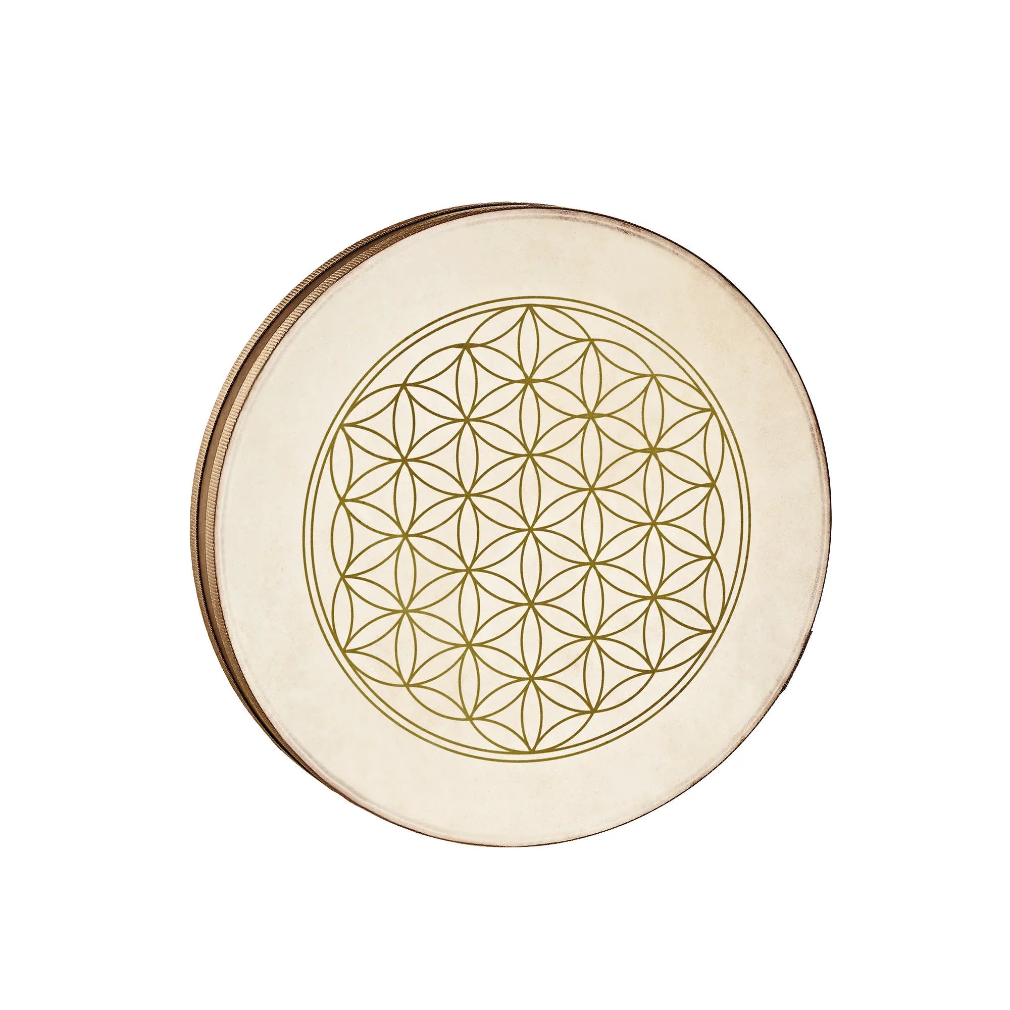 Frame drum with flower of life pattern for sound healing and meditation