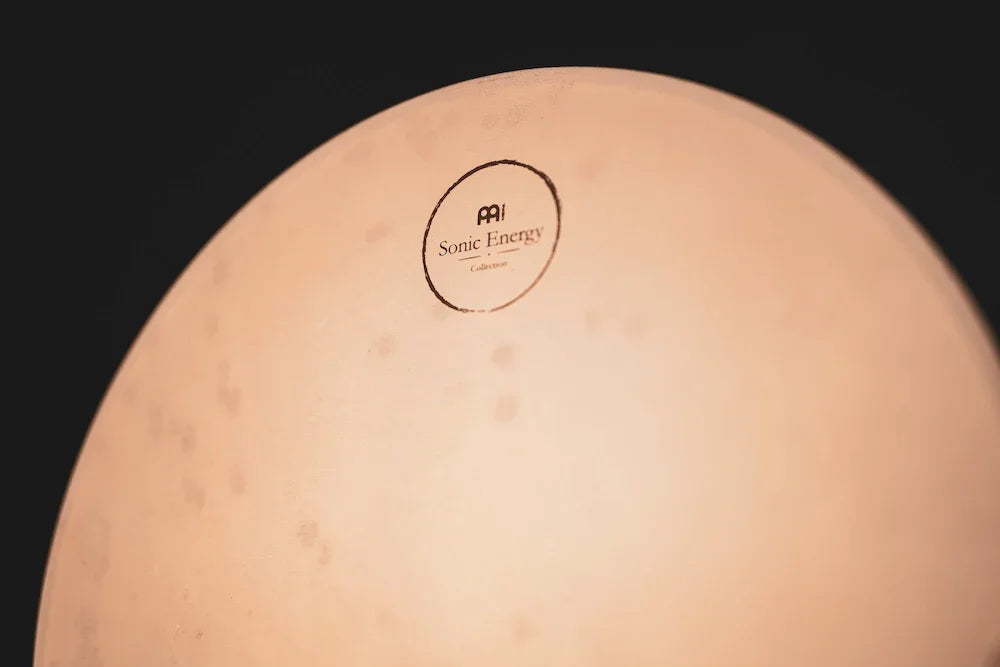 Close-up of a Meinl Sonic Energy drumhead, energy instrument for sound healing.