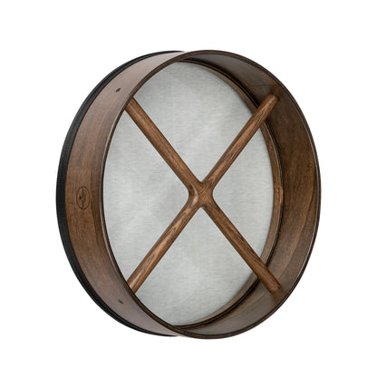 Wood frame hand drum with cross brace, used for sound healing and meditation