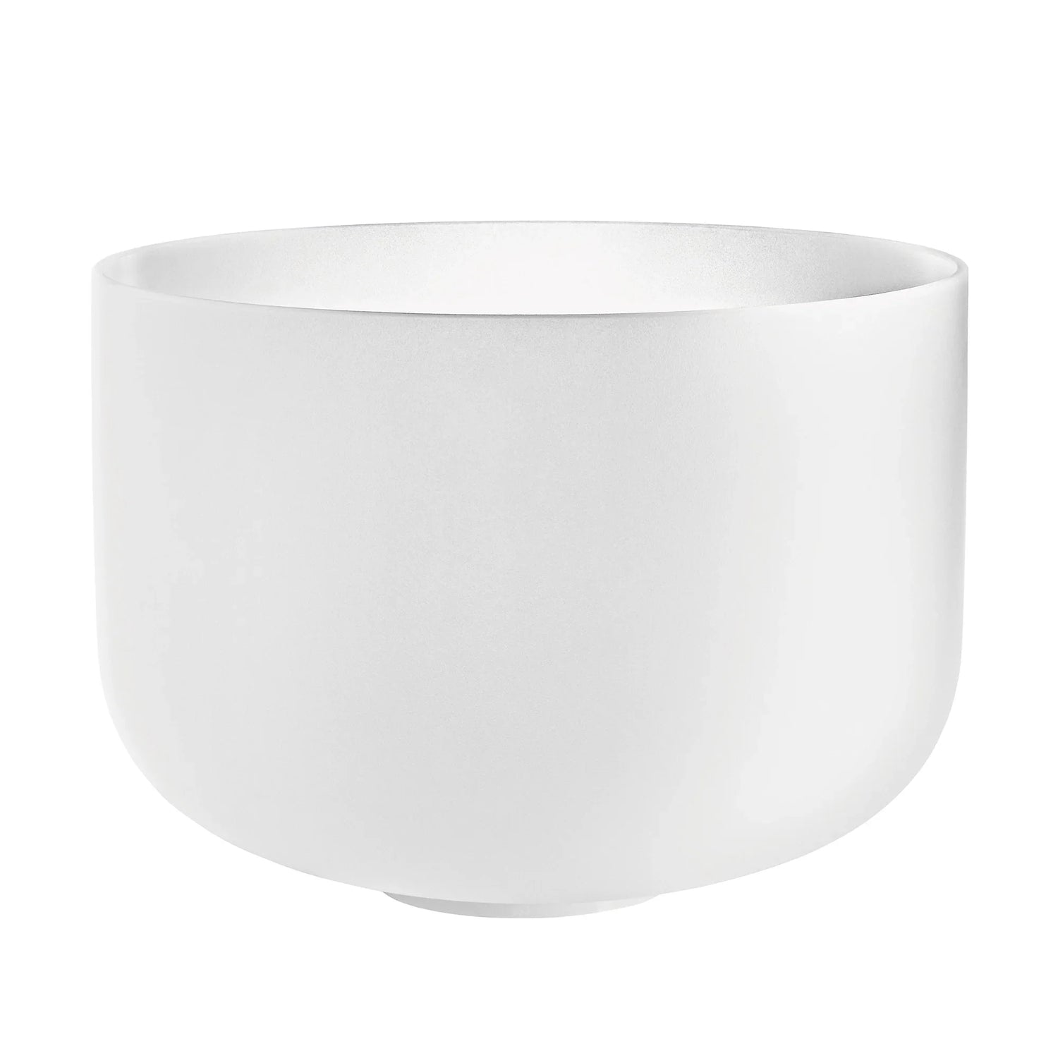 White crystal singing bowl for sound healing on a plain background