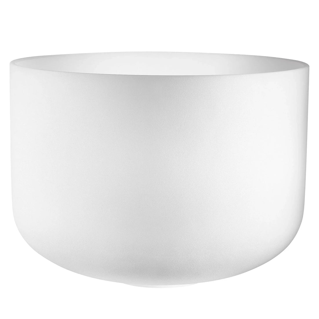 White frosted crystal singing bowl for sound healing on a plain background