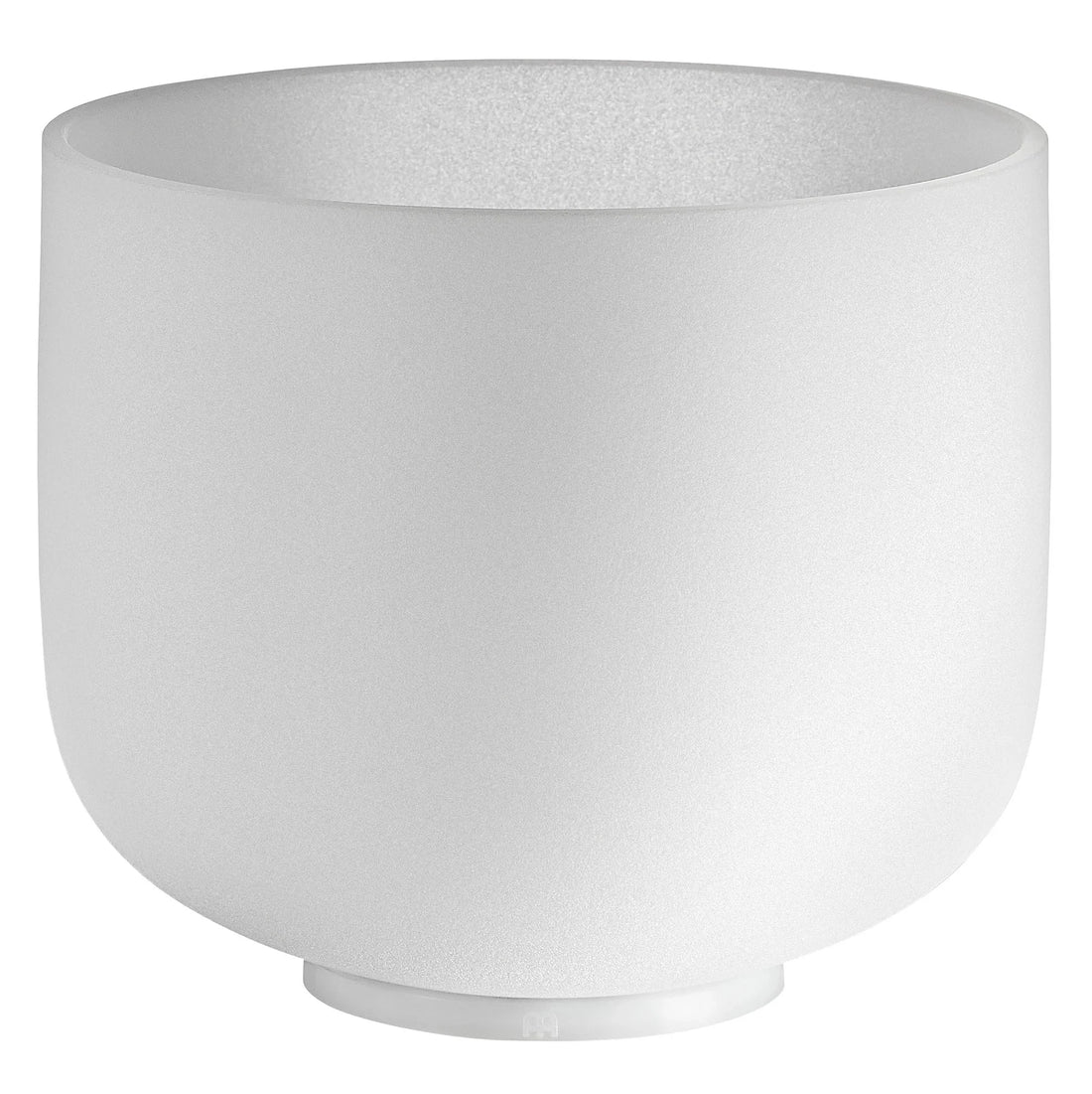 White crystal singing bowl for sound healing and meditation on a plain background