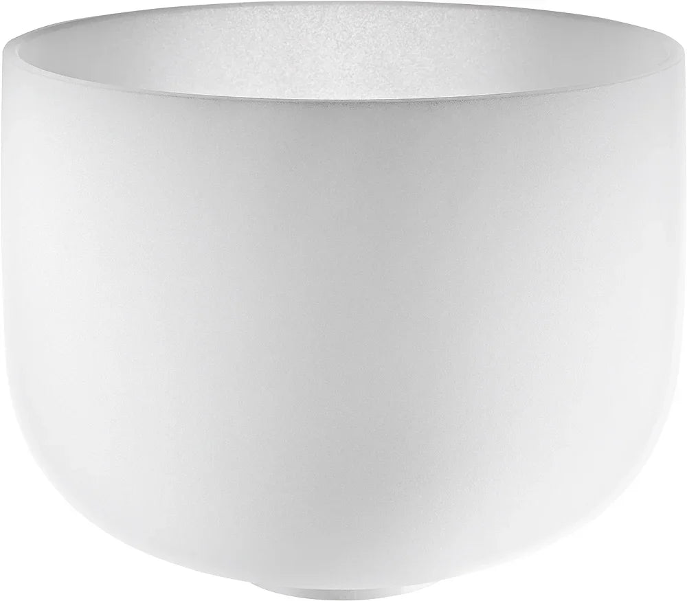 Frosted crystal singing bowl for sound healing and meditation on white background