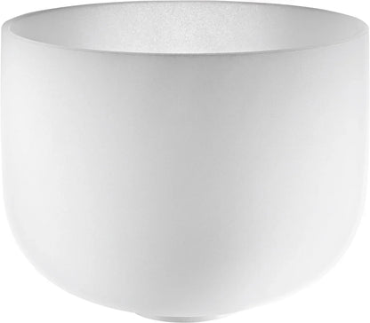 Frosted crystal singing bowl for sound healing and meditation on white background