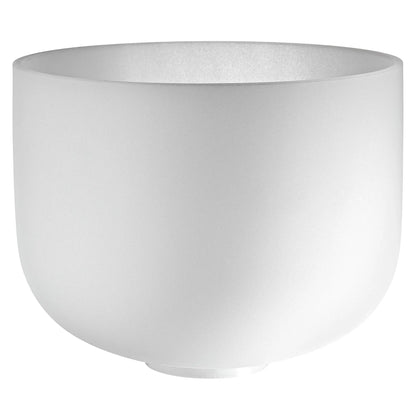 White crystal singing bowl for sound healing and meditation on a plain background