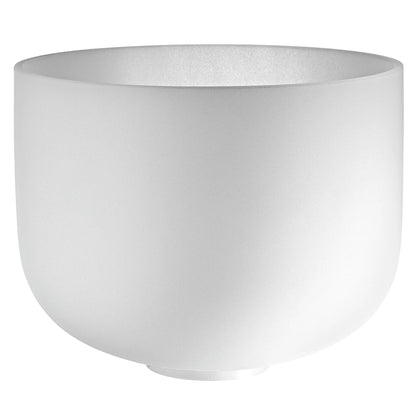 White crystal singing bowl for sound healing and meditation, isolated on white background