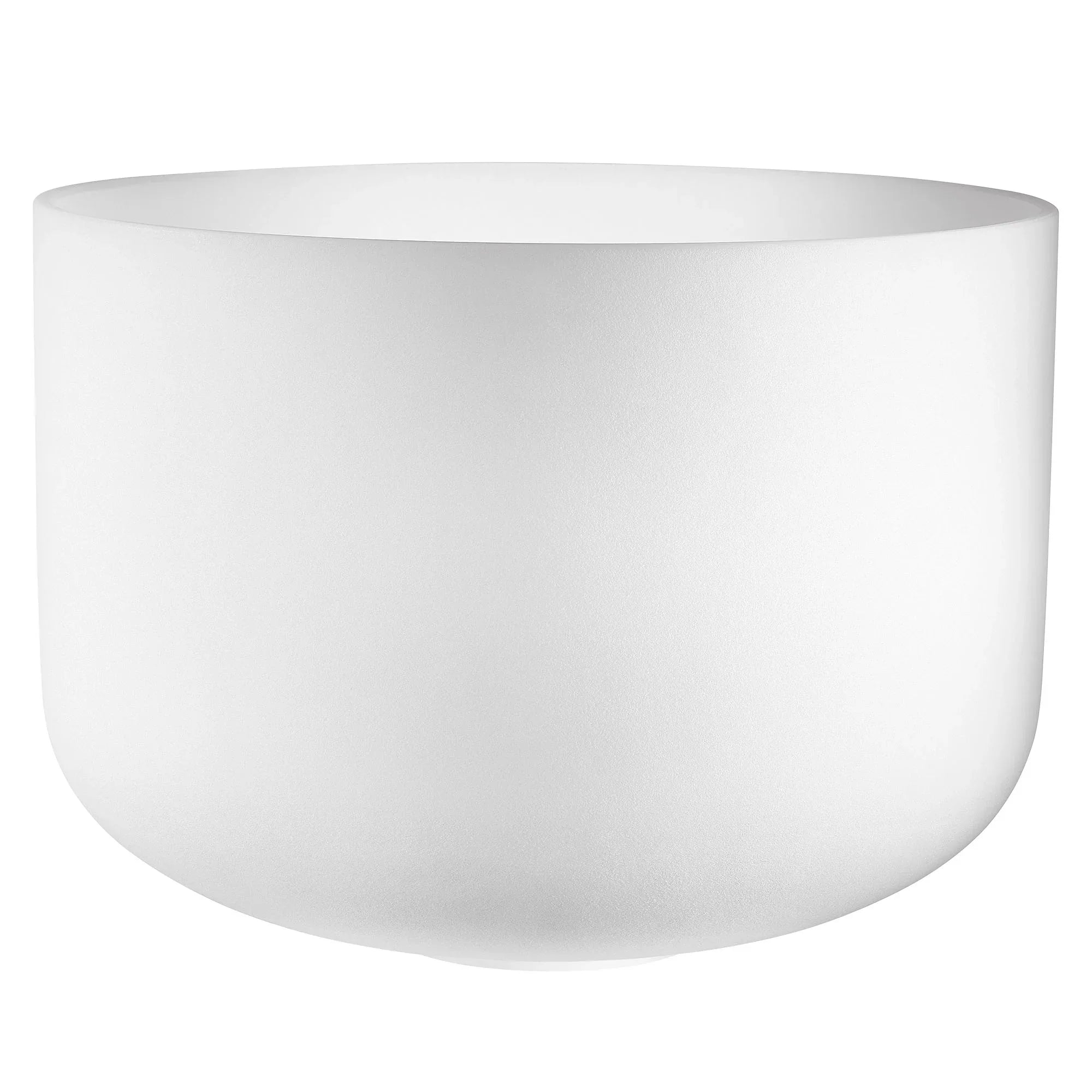 White frosted crystal singing bowl for sound healing on a plain background.