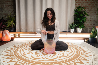 9" Essence Crystal Singing Bowl, Note C3, Light Rose Gold, Flower of Life 128 Hz