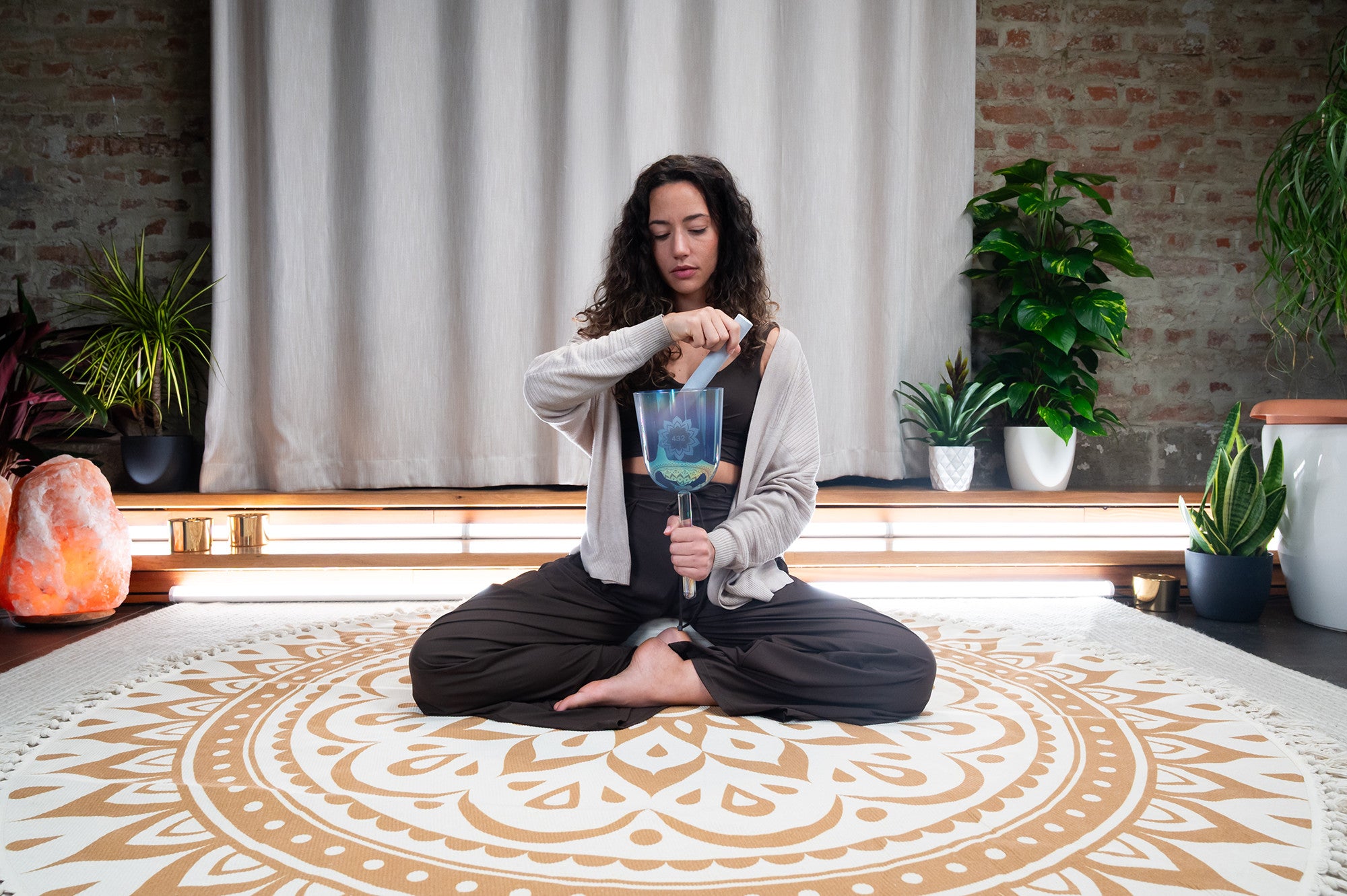 5.5" Essence Crystal Singing Bowl, Note A4, Slate Blue, Lotus Flower, 432 Hz