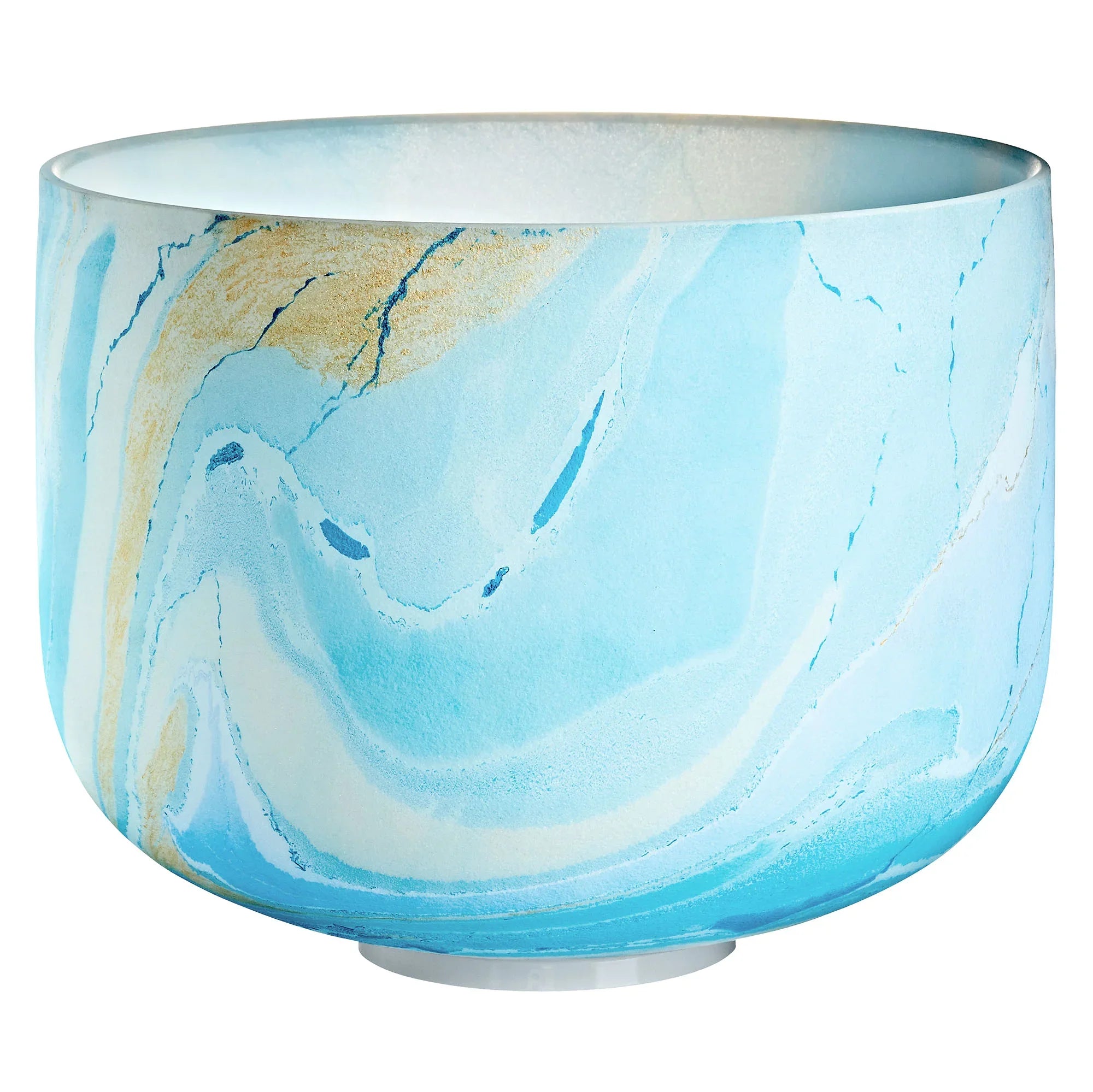 Blue marbled crystal singing bowl for sound healing and meditation, isolated background