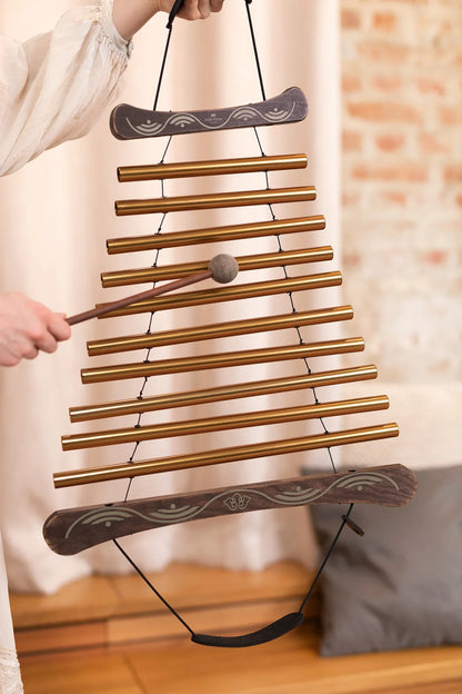 35" Meditation Flow Chime, 440 Hz, 10 Notes, D Major, Bronze