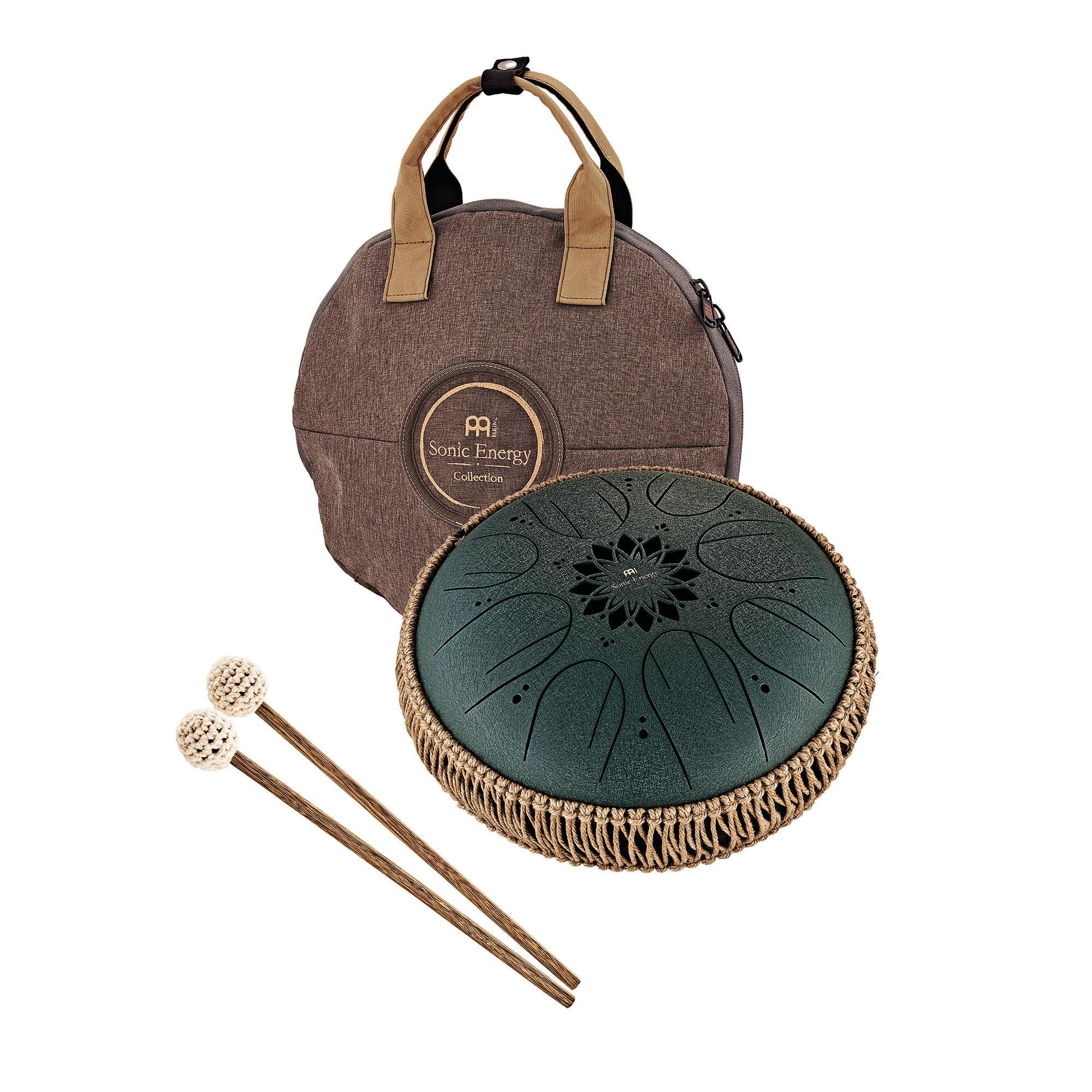 Steel tongue drum with mallets and carrying case, energy healing instrument