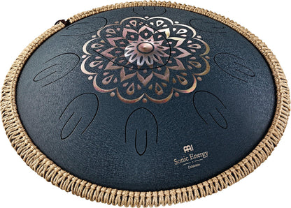 Steel tongue drum with mandala design, rope edge, for sound healing and meditation