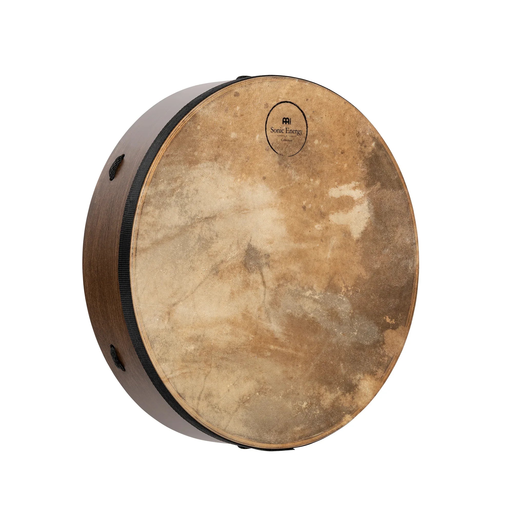 Frame drum with natural skin head and wooden shell for sound healing and meditation