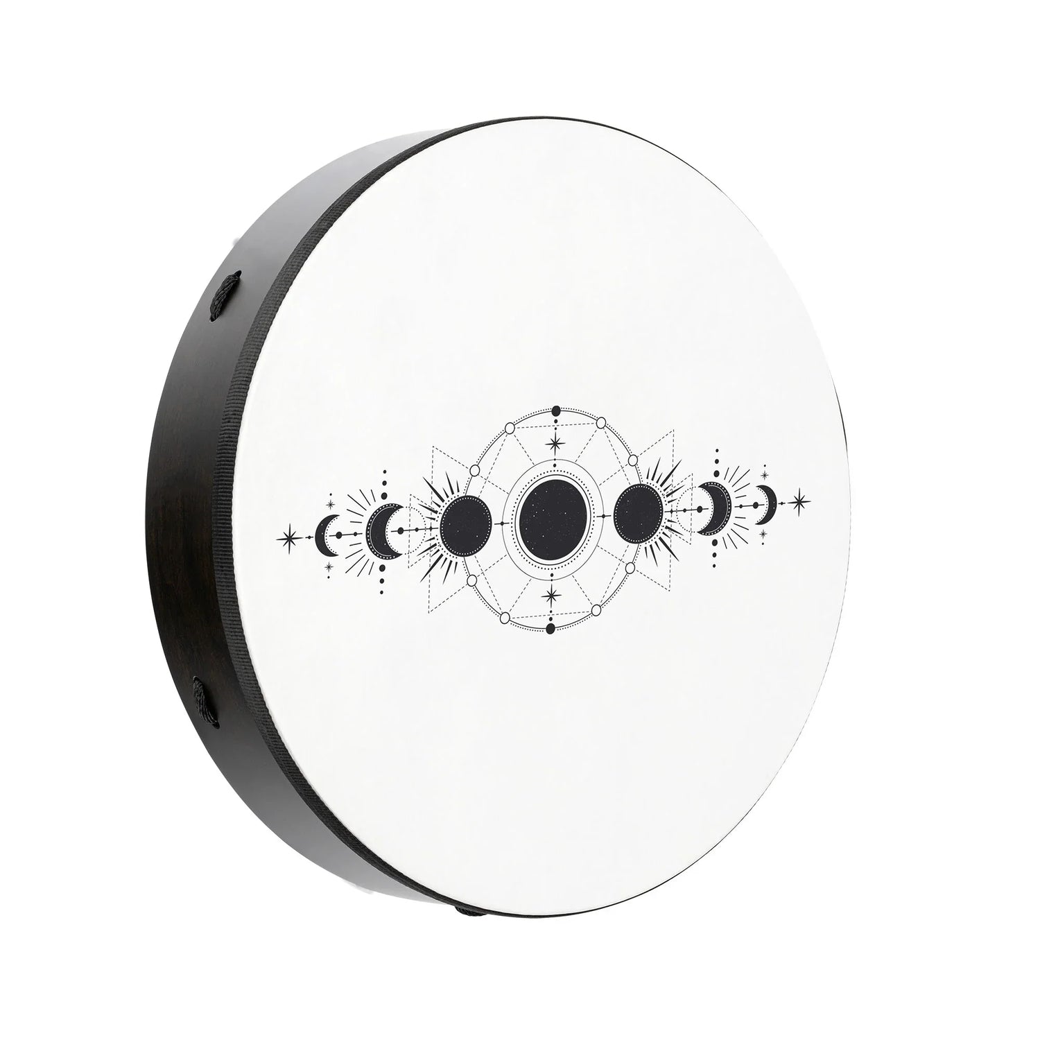 Hand drum with moon phase design, energy healing and sound therapy instrument