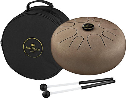 Steel tongue drum with carrying case and mallets, energy and sound healing instrument