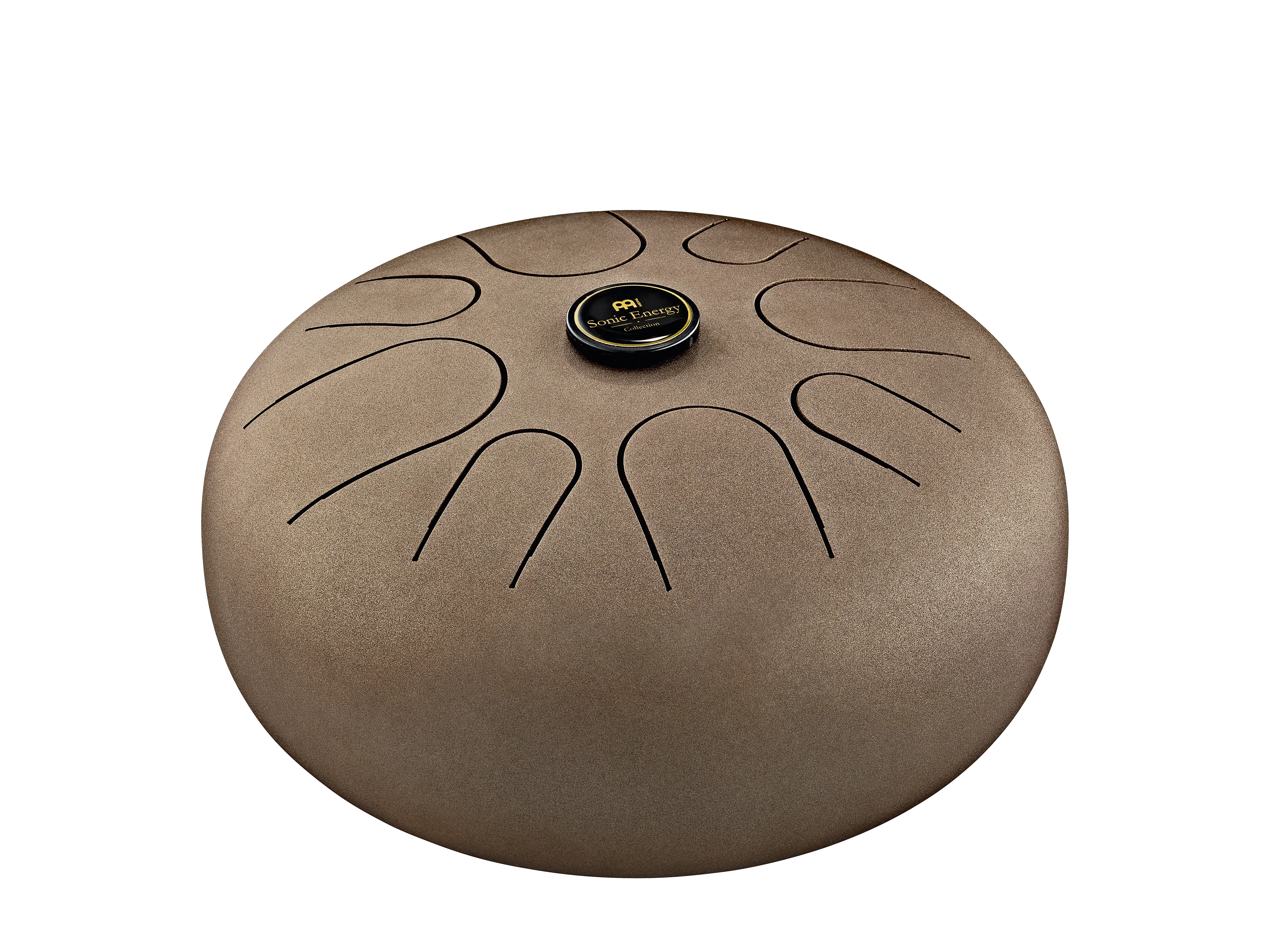 Steel tongue drum for sound healing and meditation, bronze finish, cut tongue design
