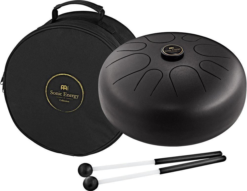 Black tongue drum set with carrying bag and mallets for sound healing and meditation
