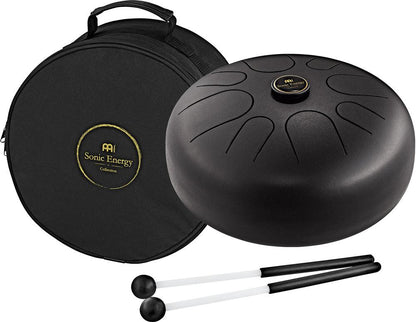 Black tongue drum set with carrying bag and mallets for sound healing and meditation