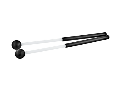 Pair of black rubber mallets with white handles, ideal for sound healing instruments