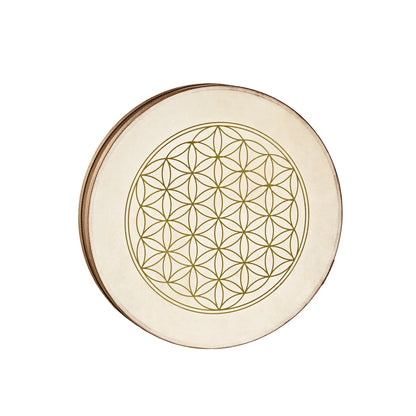 Frame drum with flower of life pattern for sound healing and meditation