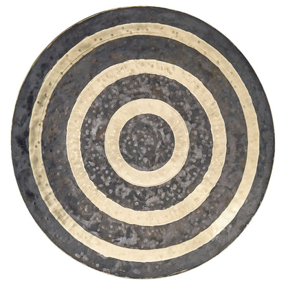 Bronze and dark metal sound healing gong with concentric circle pattern